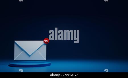 Letztes weißes Symbol 3D Abbildung für Werbung, Konzeptkunst für E-Mail-Newsletter oder Kopfzeile von Website-Webseiten in 3D-Rendering-Umgebung, 3D Stockfoto