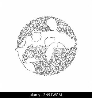 Durchgehende Kurve, eine Strichzeichnung von bezauberndem Koi. Einzeilige editierbare Konturvektordarstellung von graceful Koi Unique Stock Vektor