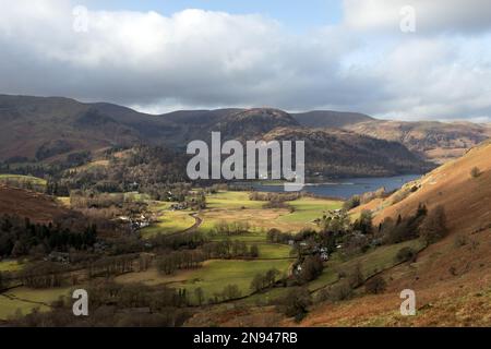 Patterdale, Glenridding und Ullswater aus dem Boredale Hause, Lake District, Cumbria, Großbritannien Stockfoto