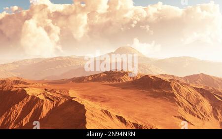 Massiver Staubsturm zieht über die Oberfläche des Mars. 3D Abbildung Stockfoto
