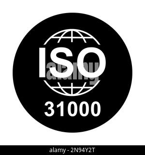 ISO 31000-Symbol. Risikomanagement. Symbol für Standardqualität. Vektor-Button-Zeichen auf weißem Hintergrund isoliert. Stock Vektor