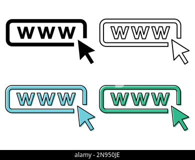 Satz von World Wide Web-Symbol, www Internet-Website-Symbol, klicken Sie Maus Pfeil Zeichen Vektor-Illustration . Stock Vektor