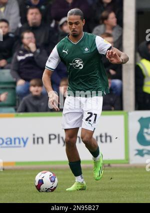 PLYMOUTH, ENGLAND - FEBRUAR 11: Plymouth's Nigel Lonwijk während der Sky Bet League One zwischen Plymouth Argyle und Portsmouth, im Home Park am 11. Februar 2023 in Plymouth, Großbritannien. (Foto von MB Media) Stockfoto