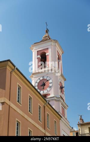 Frankreich, Nizza, Clocktower am Place du Palais de Justice, Vieille Ville (Altstadt). Stockfoto