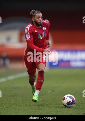 Kellan Gordan von Crawley Town während des zweiten EFL League-Spiels zwischen Crawley Town und Crewe Alexandra im Broadfield Stadium in Crawley. 11. Februar 2023 Stockfoto