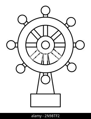 Schwarz-weißes Lenkradsymbol. Abbildung des Steuerruders der Wasserlinie. Handradbild des Piratenschiffs isoliert auf weißem Hintergrund. Ma Stock Vektor