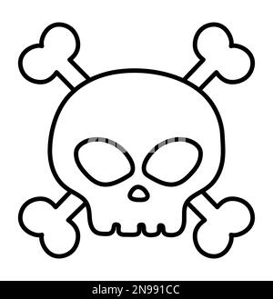 Schwarz-weißer menschlicher Schädel und gekreuzte Knochen Symbol. Skelettfarbe für Vektorlinien. Unheimliches Design für die Halloween-Party. Piratenabbildung Stock Vektor