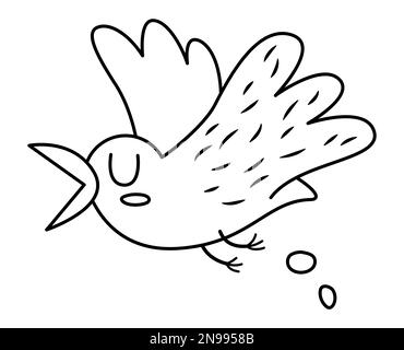 Vektor für schwarz-weiß liegende Möwe Symbol. Süße, kackende Seevögel-Illustration. Komisches Piratenparteielement für Kinder. Seegrullen Bild oder Stock Vektor