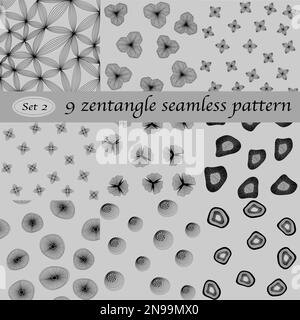 Set von 9 Zentangle nahtlose Muster, Designelement, Gestaltungselement, Hintergrund Stock Vektor
