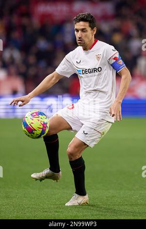 Sevilla, Spanien. 11. Februar 2023. Jesus Navas (16) des FC Sevilla während des Spiels LaLiga Santander zwischen dem FC Sevilla und Mallorca im Estadio Ramon Sanchez Pizjuan in Sevilla. (Foto: Gonzales Photo/Alamy Live News Stockfoto