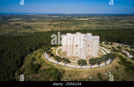 Castel del Monte da Drone (Italia) Stockfoto