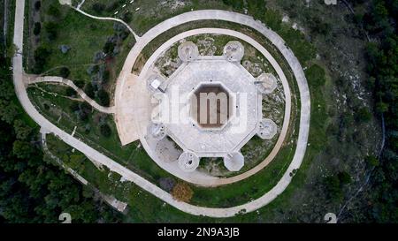 Castel del Monte da Drone (Italia) Stockfoto