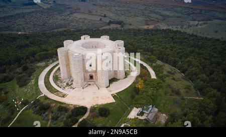 Castel del Monte da Drone (Italia) Stockfoto