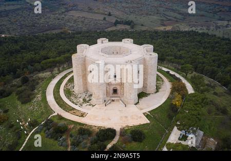 Castel del Monte da Drone (Italia) Stockfoto