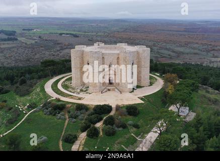 Castel del Monte da Drone (Italia) Stockfoto