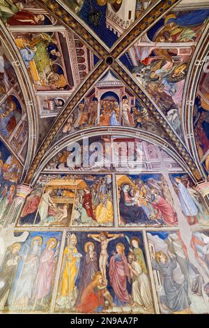 Foligno Umbria Italien. Fresken im Trinci-Palast (Palazzo Trinci), einer Patrizier-Residenz und Museum Stockfoto
