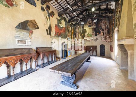 Foligno Umbria Italien. Fresken im Trinci-Palast (Palazzo Trinci), einer Patrizier-Residenz und Museum Stockfoto