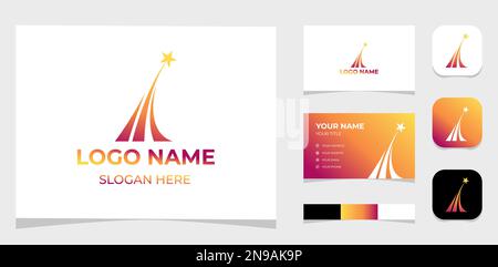 Template Logo Creative Rising Star, Rise Shape und Star Concept. Kreative Vorlage mit Farbpalette, visuellem Branding, Visitenkarte und Symbol. Stock Vektor