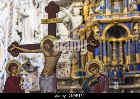 Byzantinisches Kruzifix in der St. Maria von der Admiralkirche Stockfoto