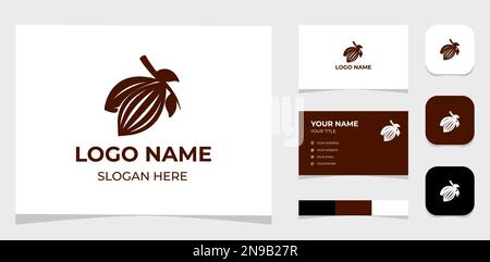 Template Logo Creatives Konzept für Kakao- oder Schokoladenbohnen. Kreative Vorlage mit Farbpalette, visuellem Branding, Visitenkarte und Symbol. Stock Vektor