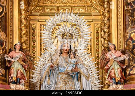 Bild von Madre de Dios del Rosario (Mutter Gottes des Rosenkranzes), Patrona de Capataces y Costaleros (Schutzpatron der Vorarbeiter und Träger) im Inneren des Pa Stockfoto