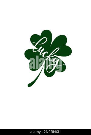 Vierblättriges Kleeblatt für Viel Glück. Happy St. Patricks Tag. Schöne Illustration von freihändigem Klee Stockfoto