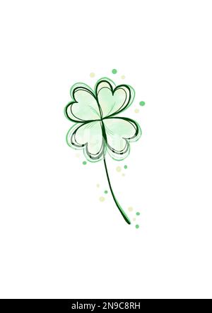 Vierblättriges Kleeblatt für Viel Glück. Happy St. Patricks Tag. Schöne Illustration von freihändigem Klee Stockfoto