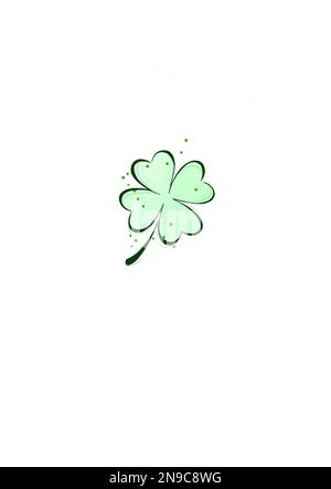 Vierblättriges Kleeblatt für Viel Glück. Happy St. Patricks Tag. Schöne Illustration von freihändigem Klee Stockfoto
