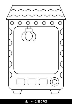 Vector Kawaii-Spielzeugautomaten-Symbol in Schwarz und Weiß für Kinder. Gadget-Illustration oder Malseite mit niedlichen Linien. Lustiges Zeichentrickspiel Stock Vektor