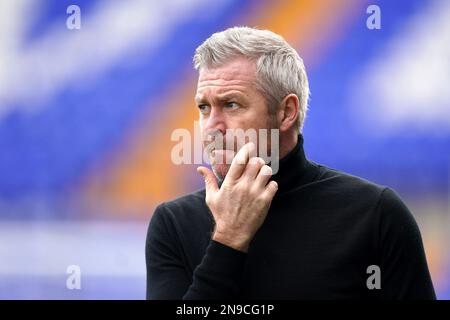 Leicester City Manager Willie Kirk vor dem Barclays Women's Super League Spiel in Prenton Park, Birkenhead. Foto: Sonntag, 12. Februar 2023. Stockfoto