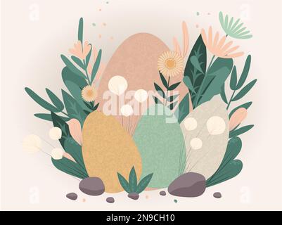 Frühlings- und Osterkollektion mit süßen Blumen und Dekorationen. Perfekt für Poster, Karten, Sammelalben, Anhänger, Einladungen, Aufklebersatz. Handgezeichnet. Stock Vektor