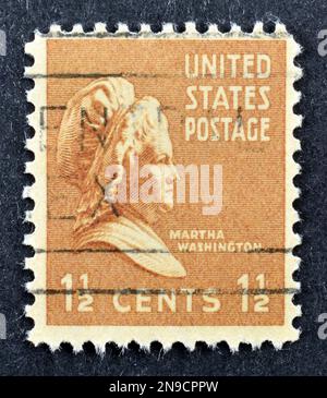 Von den USA gedruckte Briefmarke mit Porträt von Martha Washington, ca. 1938. Stockfoto