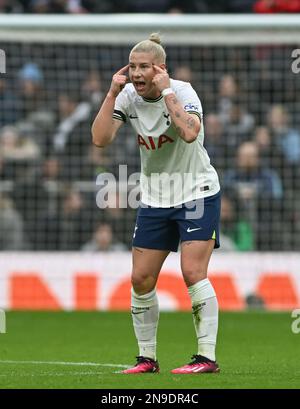 London, Großbritannien. 12. Februar 2023. Bethany England (19) aus Tottenham zeigte eine Reaktion während eines Fußballspiels zwischen Tottenham Hotspur Women und Manchester United Women auf ein versetztes Spiel des ersten Spieltags der 2022. - 2023. Saison der Barclays Women's Super League am Sonntag, den 12. Februar 2023 in London , ENGLAND . FOTO SPORTPIX | David Catry Kredit: David Catry/Alamy Live News Stockfoto