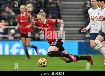 London, Großbritannien. 12. Februar 2023. Leah Galton (11) von Manchester, das während eines Fußballspiels zwischen Tottenham Hotspur Women und Manchester United Women bei einem neuen Spiel des ersten Spieltags der 2022. - 2023. Saison der Barclays Women's Super League am Sonntag, den 12. Februar 2023 in London , ENGLAND , gezeigt wurde . FOTO SPORTPIX | David Catry Kredit: David Catry/Alamy Live News Stockfoto