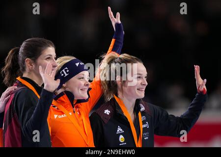 Dordrecht, Niederlande. 12. Februar 2023. DORDRECHT, NIEDERLANDE - FEBRUAR 12: Xandra Velzeboer der Niederlande während der ISU-Weltmeisterschaftsfinale am Optisport Sportboulevard am 12. Februar 2023 in Dordrecht, Niederlande (Foto: Douwe Bijlsma/Orange Pictures) NOCNSF Credit: Orange Pics BV/Alamy Live News Stockfoto