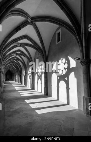 Trier, Deutschland - 7. November 2020: Malerische Säule und Insel im alten Kloster am Dom von Trier Stockfoto