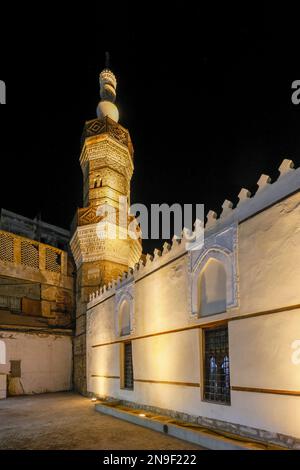 Minarett der al-Shafi'i-Moschee, Al-Balad, das historische Gebiet von Dschidda, Saudi-Arabien Stockfoto