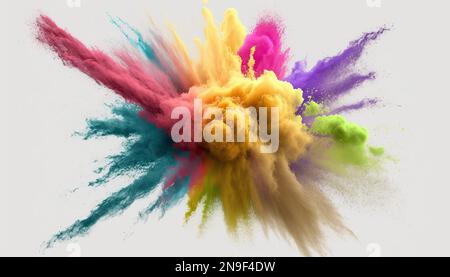 Farbpuder auf schwarzem Hintergrund, helle Farben für das indische holi Festival. Farbpuder-Blast, helle Farben für das indische holi-Festival. Farbe Stockfoto