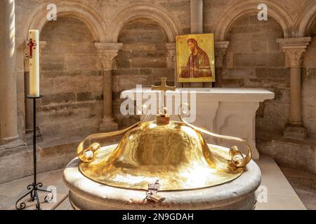 Die Pilgerkirchenbasilika Sainte-Marie-Madeleineof Vézelay am Jakob's Way, Vézélay, Burgund, Frankreich Stockfoto