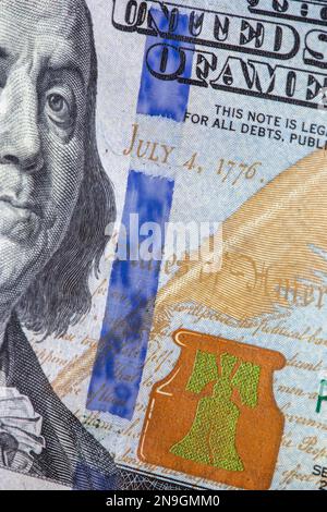 Benjamin Franklin ist auf dem Federal Reserve Bank Note $100 Bill, 2023, Vereinigte Staaten von Amerika Stockfoto