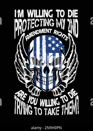 Passendes T-Shirt-Design mit Flügeln, Schädel und amerikanischer Flagge. Stock Vektor