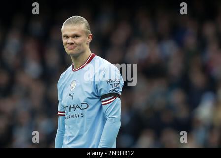 Etihad Stadium, Manchester, Großbritannien. 12. Februar 2023. Premier League Football, Manchester City gegen Aston Villa; Erling Haaland von Manchester City Credit: Action Plus Sports/Alamy Live News Stockfoto