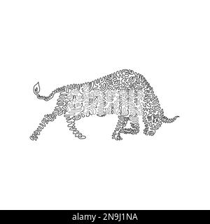 Einfache, geschwungene, einzeilige Zeichnung aggressiver Bullen, abstrakte Kunst. Durchgehende Linie Zeichnen eines grafischen Entwurfsvektors Darstellung von gebogenen Bull Horns für Symbol Stock Vektor