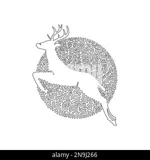Durchgehende Kurve eine Linienzeichnung von laufendem Hirsch abstrakte Kunst. Einzeilige editierbare Schlagvektordarstellung von Pflanzenfressern Hirschen für Logo Stock Vektor