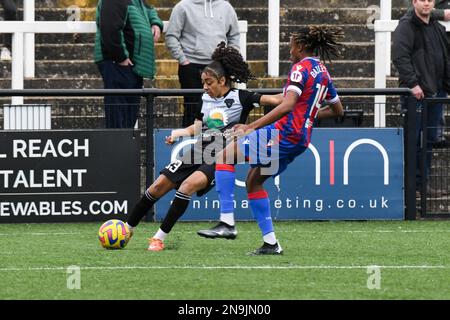 Bromley, Großbritannien. 12. Februar 2023. Bromley, England, Februar 12. 2023: Jess Clarke (23 Durham) versucht ein Kreuz während des Frauenmeisterschaftsspiels zwischen Crystal Palace und Durham in der Hayes Lane in Bromley, England. (Dylan Clinton/SPP) Kredit: SPP Sport Press Photo. Alamy Live News Stockfoto