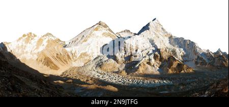 Mount everest isoliert am weißen Himmel, abendlicher Panoramablick auf Mount Everest vom Pumori Basislager, Sagarmatha Nationalpark, Khumbu Stockfoto