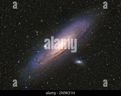 Die Andromeda-Galaxie (Messier 31, NGC 224), eine verbotene Spiralgalaxie und die nächste große Galaxie zur Milchstraße Stockfoto