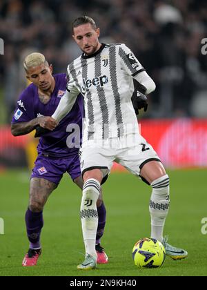 TURIN - (lr) Dodo von ACF Fiorentina, Adrien Rabiot vom FC Juventus während des Spiels der italienischen Serie A zwischen dem FC Juventus und der Fiorentina im Allianz-Stadion am 12. Februar 2023 in Turin, Italien. AP | niederländische Höhe | GERRIT VON KÖLN Stockfoto