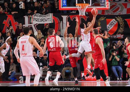 Enerxenia Arena, Varese, Italien, 12. Februar 2023, Justin Reyes (Pallacanestro Openjobmetis Varese) bei Openjobmetis Varese gegen Emporio Armani Milano EA7 - Italienischer Basketball A Series Championship Stockfoto