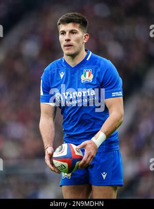 Italiens Tommaso Allan während des Guinness Six Nations-Spiels im Twickenham Stadium, London. Foto: Sonntag, 12. Februar 2023. Stockfoto